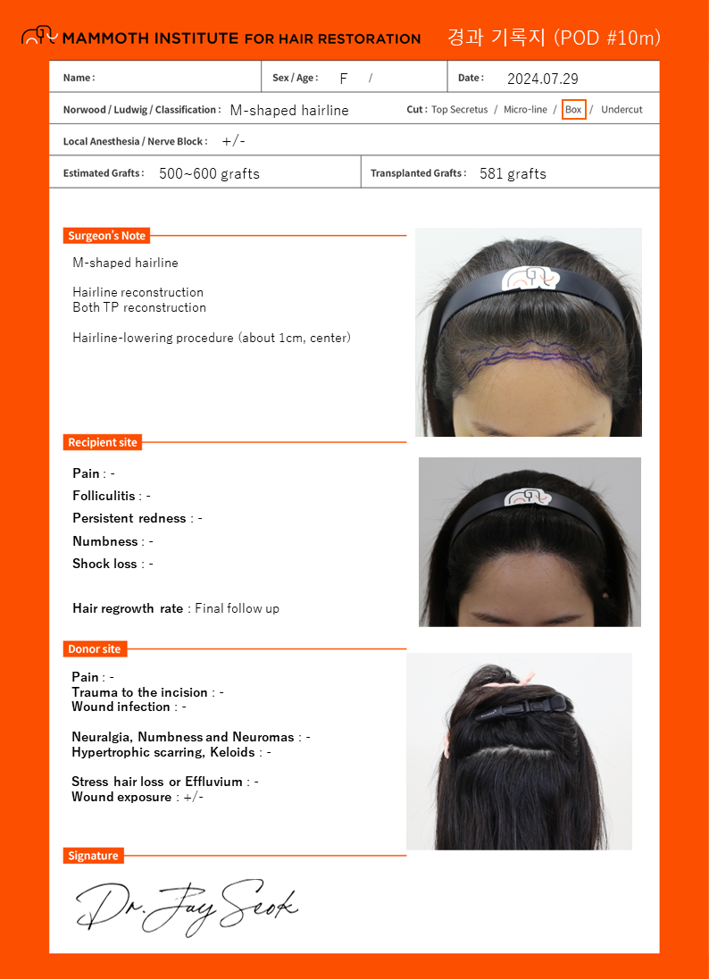 Apgujeong Mamos Hairline Diamond Slit Women's Hairline 10th Month Review (Director Seok Ji-woong)