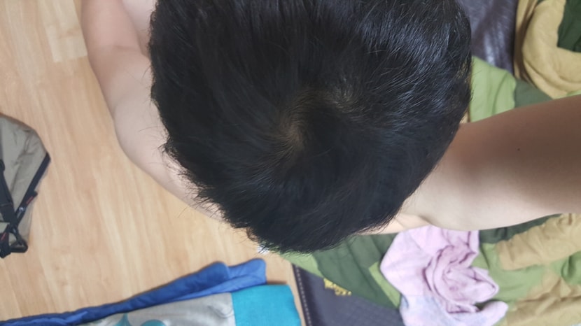오늘 머리 감은 후 조명 없이