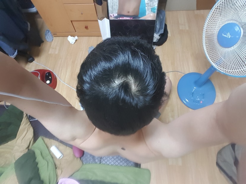 오늘 머리 감은 후 조명 밑