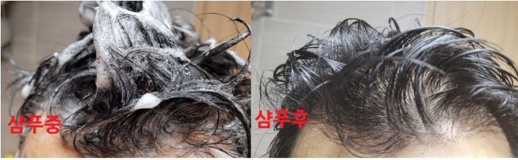 샴푸 전과 후 비교 (샴푸 후 머릿결이 살아있음) - 느낌이 아님