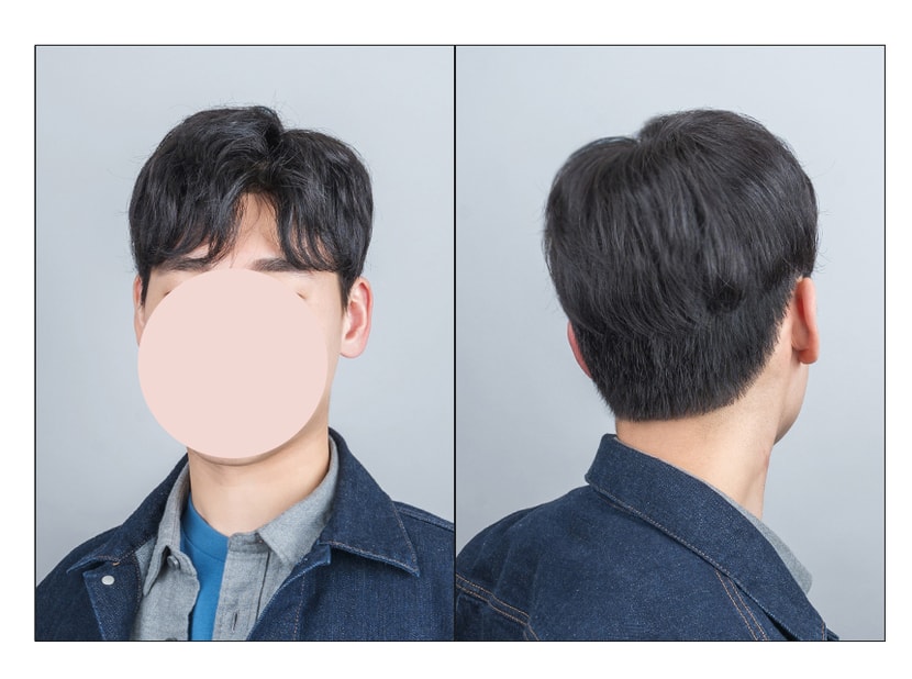 가르마펌 가발 착용 앞, 뒤