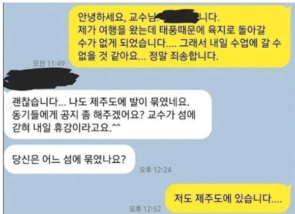 교수님 제가 결항으로 수업 참여가 힘듭니다.jpg