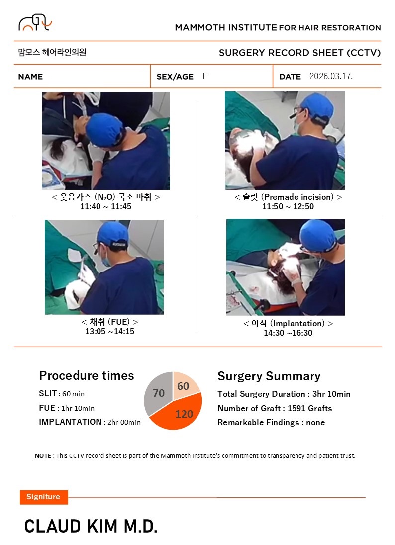 Review of Sapphire Slit Hairline Correction Day in Mammoth Hair Restoration Center, Busan