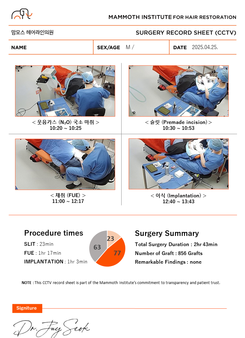 압구정 맘모스 웃음가스(에어녹스) 마취 모발이식 후기
